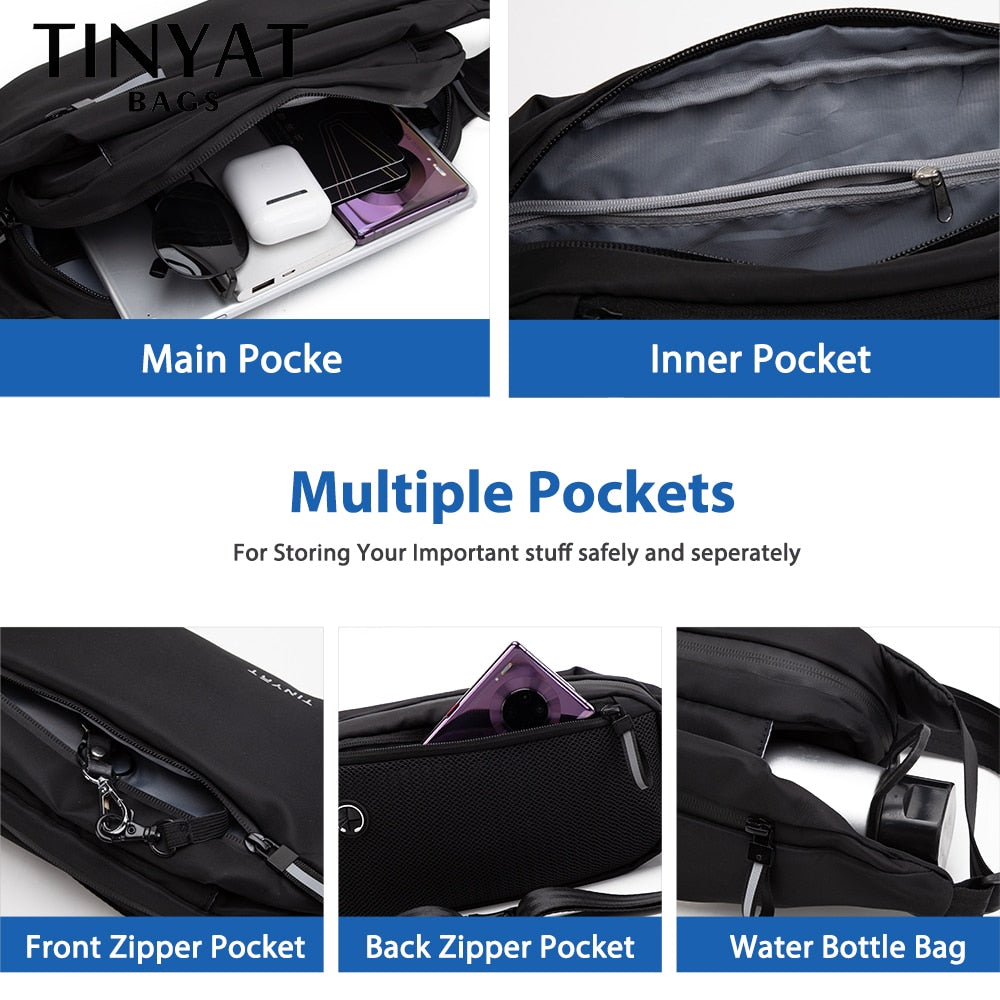 TINYAT Men 's Chest Bag Anti-thef New Multifunction PU Waist Bag for Sports Male Waterproof Outside Fanny Bag pack Shoulder Bag