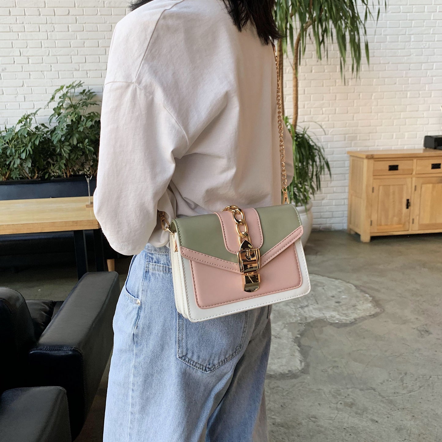 Contrast Color PU Leather Crossbody Bags For Women Summer Travel Small Handbag Shoulder Simple Bag Ladies Cross Body Bag