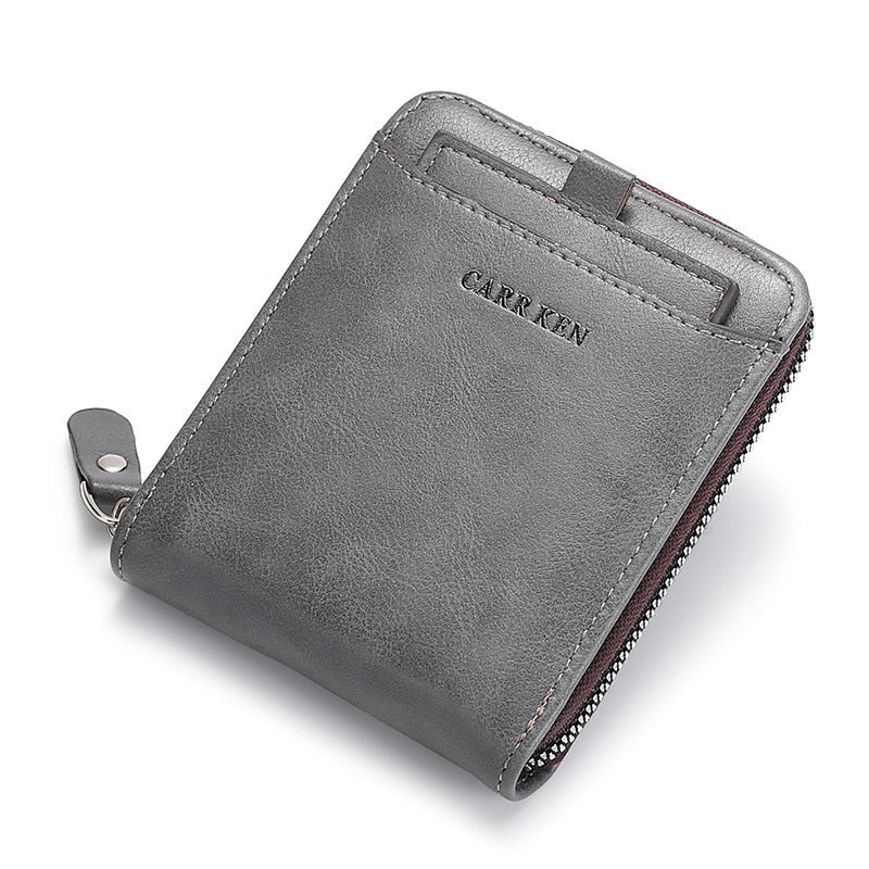 Men's wallet made of leather Wax oil skin purse for men Coin Purse Short Male Card Holder Wallets Zipper Around Money Bag