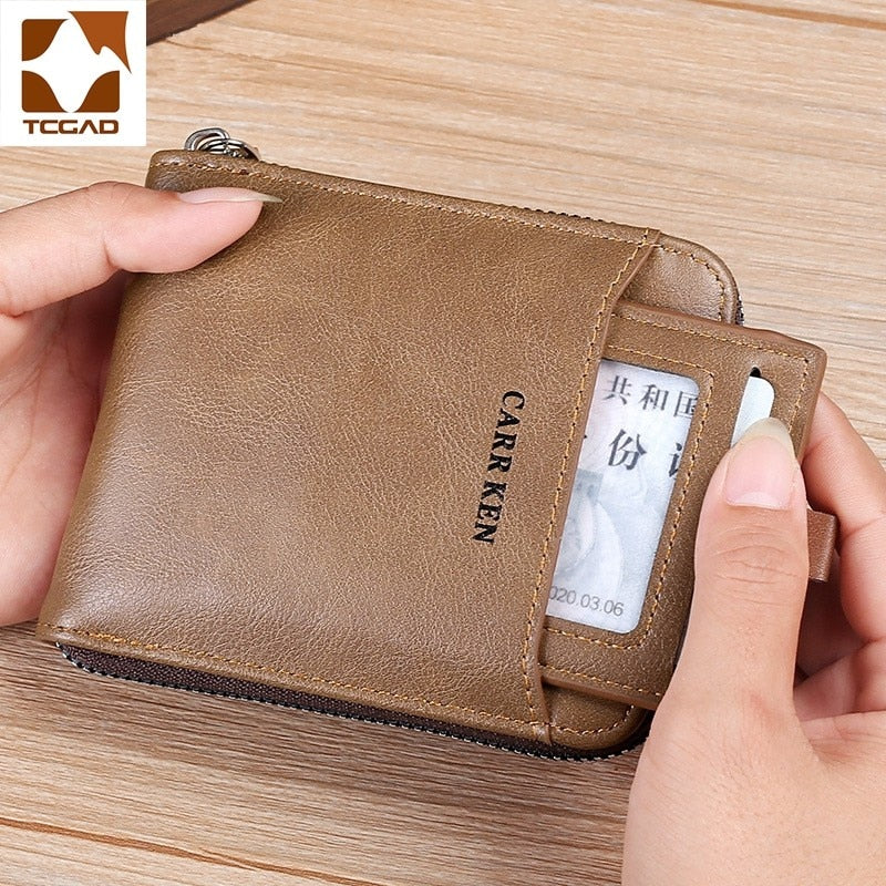 Men's wallet made of leather Wax oil skin purse for men Coin Purse Short Male Card Holder Wallets Zipper Around Money Bag