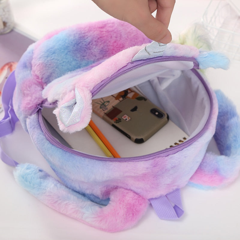 Cute Cartoon Backpack Girl Plush Unicorn Backpacks Cute Fashion Fur Backpacks Children Schoolbag Kids Gift Book Bag