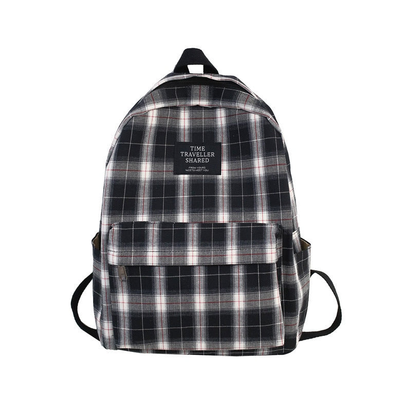 Fashion Plaid Canvas Women's Backpack Student Backpacks Teenage Girl School Bags Large Capacity Waterproof Travel Rucksack