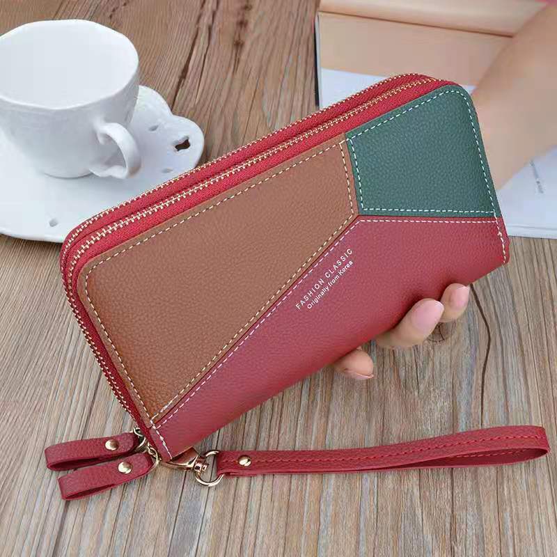 Women's Wallet Good Fashion Ladies Mobile Phone Long New Coin Card Money Color Matching Double Zipper in Hand Strap Features 580