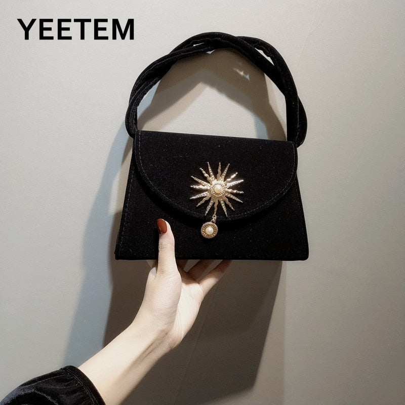 Velvet Portable Retro Small Square Bag Handbag Cross Bag Small Bag Shoulder Bag With Bag Banquet Women's Bag Purse