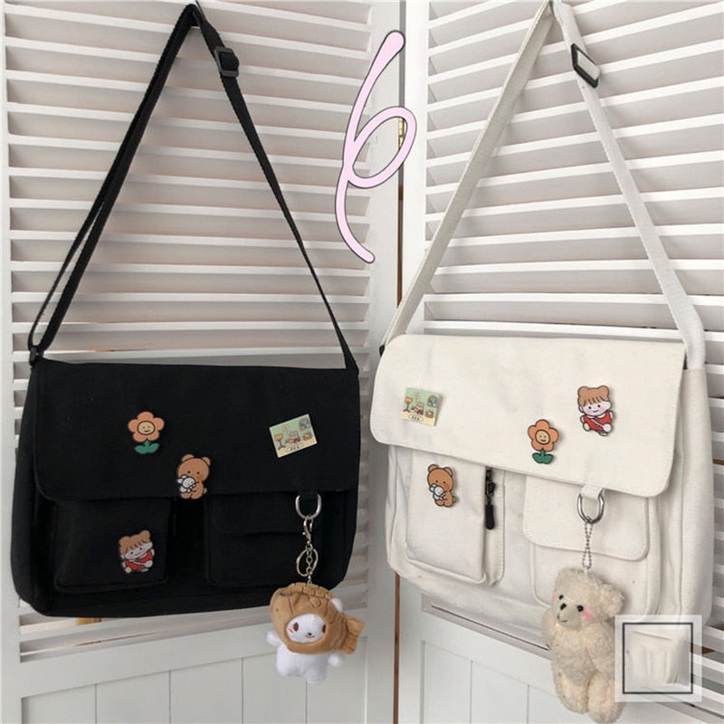 Crossbody Women's Bag Messenger Casual Canvas Fashion Shoulder Ladies Pouch Women Sweet Printed Cute Pendant Diagonal Female Bag