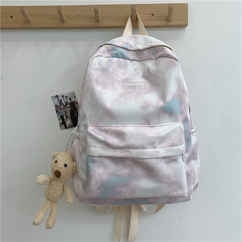 New Tie-dye Canvas Women Backpack Female Lovely Travel Bag Teenage Girls High Quality Schoolbag Lady's Knapsack Small Book Bag