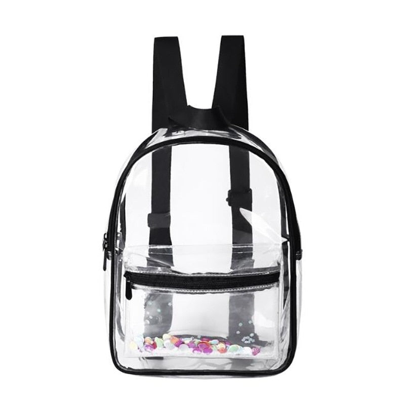 Fashion Waterproof PVC Bag Light green transparent Sequin Bag Backpacks Women School Bags for Adults and Students