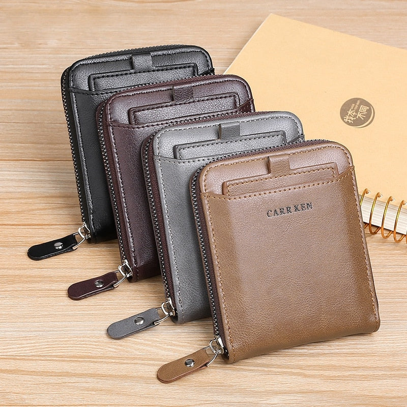 Men's wallet made of leather Wax oil skin purse for men Coin Purse Short Male Card Holder Wallets Zipper Around Money Bag