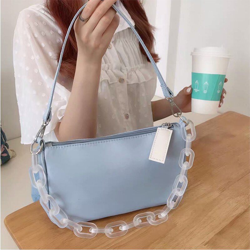 Shoulder Bags Solid Chain Fashion Women Handbags Baguette Crossbody Bag Zipper Female All-match Underarm Simple Elegant Leisure
