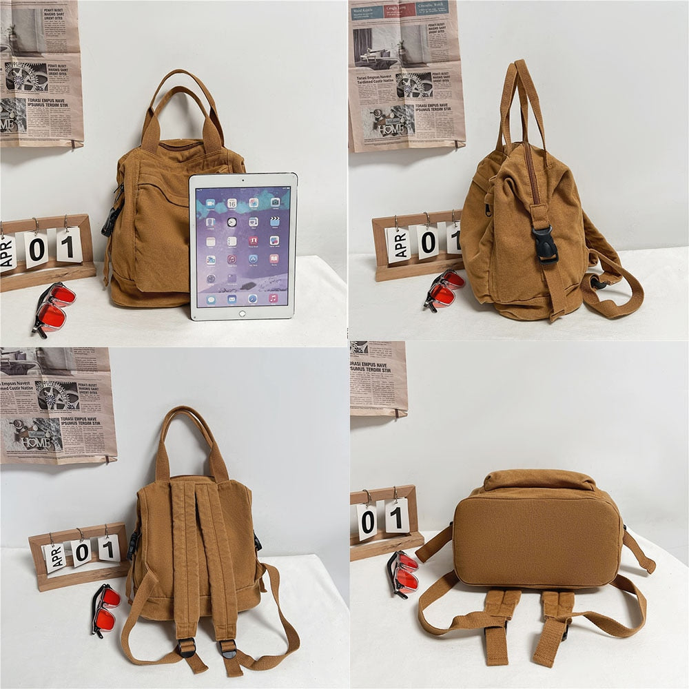 School Bag Student Shoulders Large Capacity Khaki Backpack Fashion Canvas Backpacks Female College Teen Computer Bag Mochila