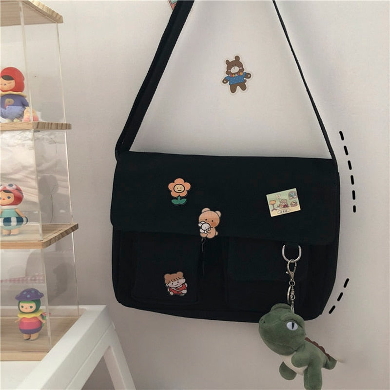 Crossbody Women's Bag Messenger Casual Canvas Fashion Shoulder Ladies Pouch Women Sweet Printed Cute Pendant Diagonal Female Bag