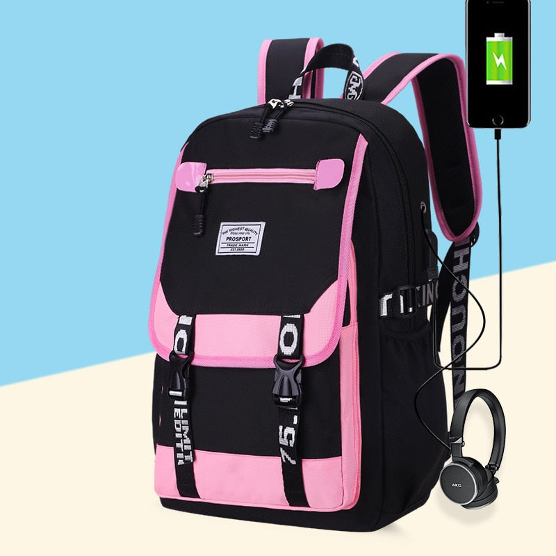 BPZMD Women girls School Backpacks Anti Theft USB Charge Backpack Waterproof Bagpack School Bags Teenage Travel Bag