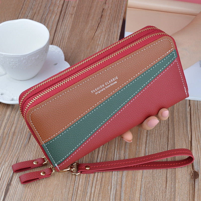 Women's Wallet Good Fashion Ladies Mobile Phone Long New Coin Card Money Color Matching Double Zipper in Hand Strap Features 580