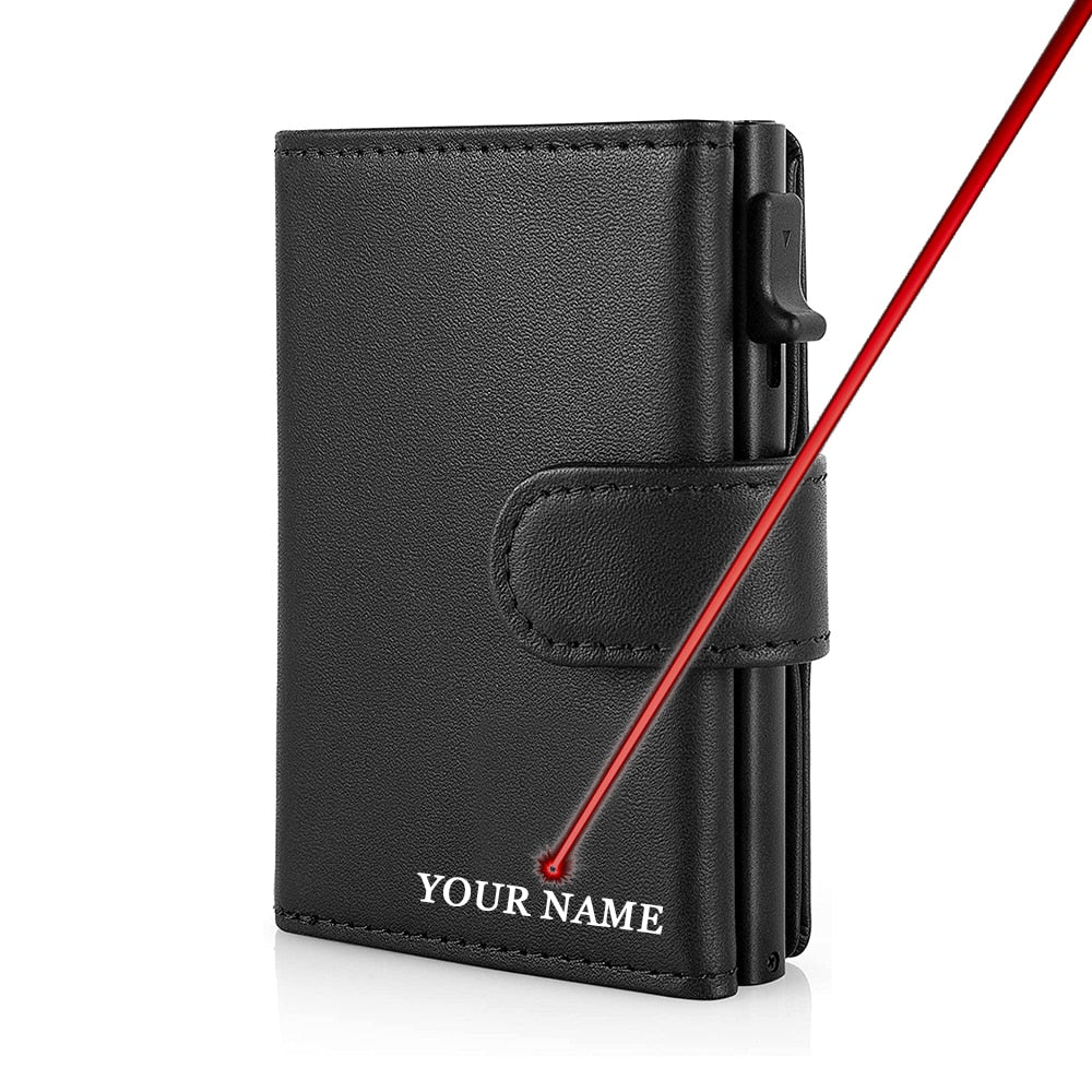 Card Holder Wallet Slim Minimalist Pop Up Leather Men Wallets RFID Blocking Metal Bank Card Case with Coins Pocket