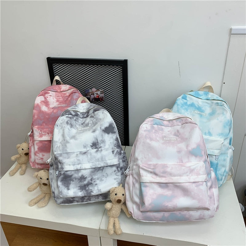 New Tie-dye Canvas Women Backpack Female Lovely Travel Bag Teenage Girls High Quality Schoolbag Lady's Knapsack Small Book Bag
