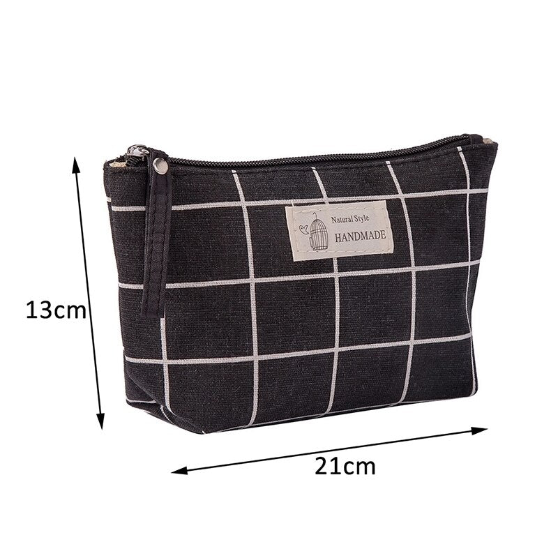 Women Plaid Makeup Bag Fashion Cotton Zipper Pouch Multipurpose for Women Travel Bath Cosmetic Bags Organizer Toiletry Wash Bag