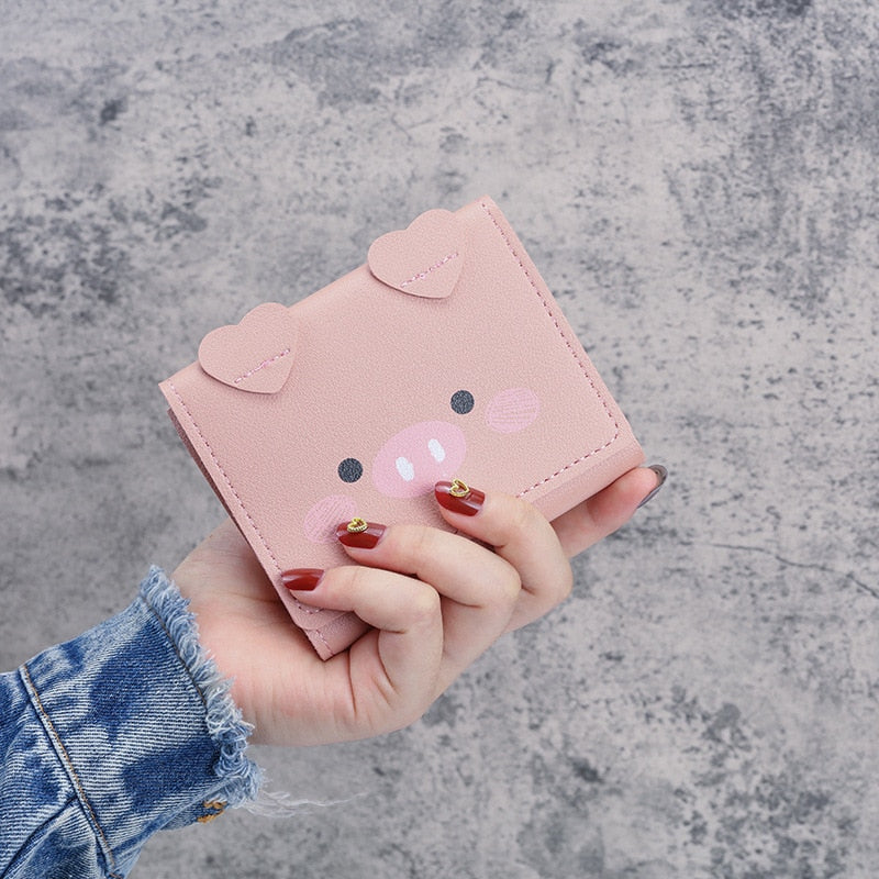 Short Wallets Student Cute Cartoom Purses Women Fashion Pattern Women's Mini Solid Color Tri-fold Student Wallet Card Holder