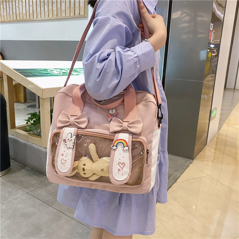 Bunny Ita Bag Backpack Cute Rabbit Ears Shoulder Bag Kawaii Girls Pink Backpack Bag with PVC Transprent Pocket Clear Itabag H219