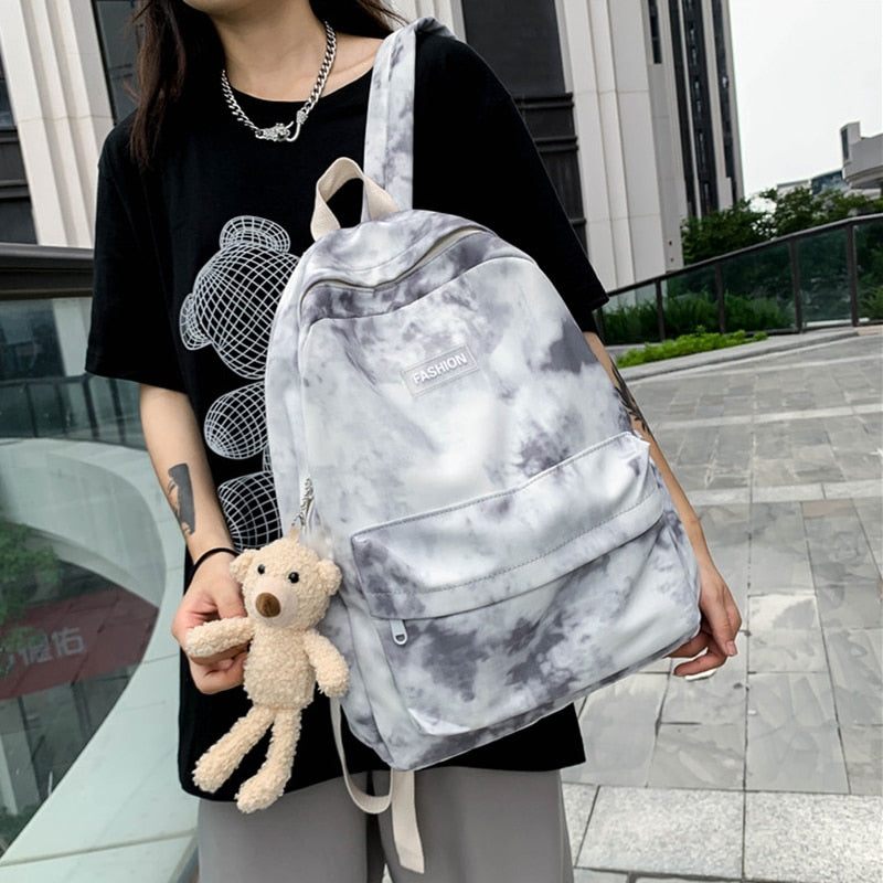 New Tie-dye Canvas Women Backpack Female Lovely Travel Bag Teenage Girls High Quality Schoolbag Lady's Knapsack Small Book Bag
