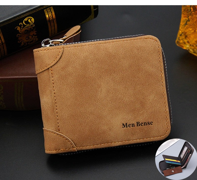 Men's wallet made of leather Wax oil skin purse for men Coin Purse Short Male Card Holder Wallets Zipper Around Money Bag