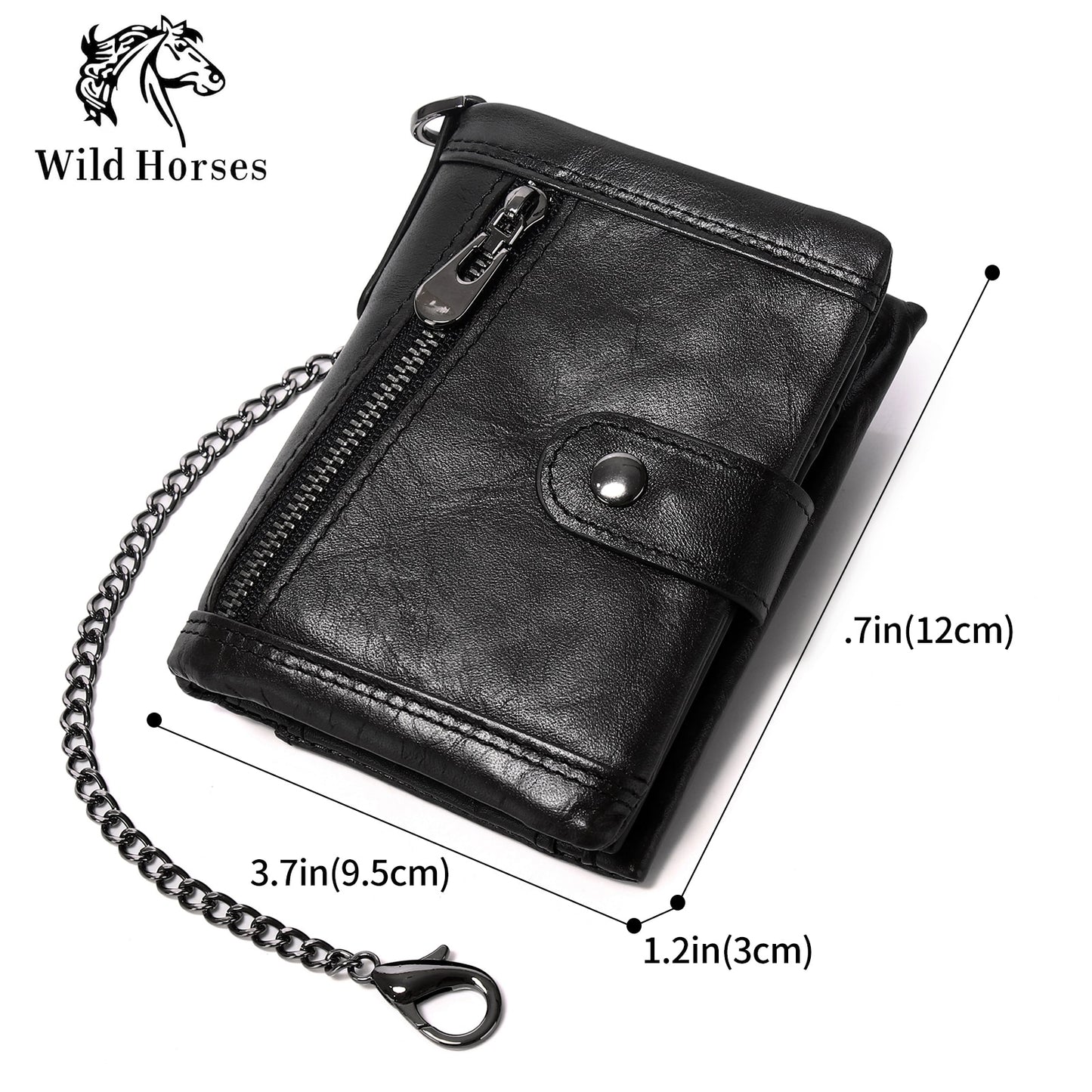 Leather Men Wallet with Anti-Theft Chain,Genuine Leather RFID Bifold Wallets Multifunctional Card Holder Minimalist Purse Zipper
