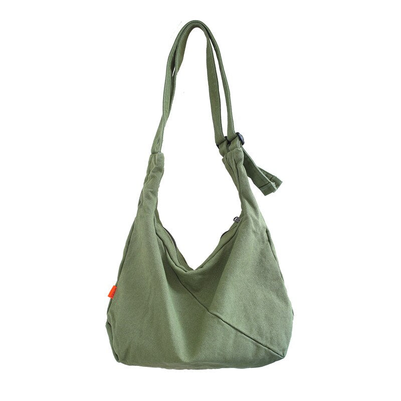 HOCODO Fashion Solid Color Women Bag Canvas Schoolbag For Teenage Girl Travel Shoulder Bag Casual Crossbody Bag Student Bookbag
