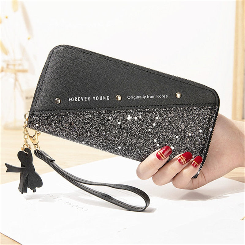 Fashion Women's Pu Leather Long Wallets Sequins Patchwork Glitter Wallet Coin Purse Female Wallets Girls Gifts Wholesale