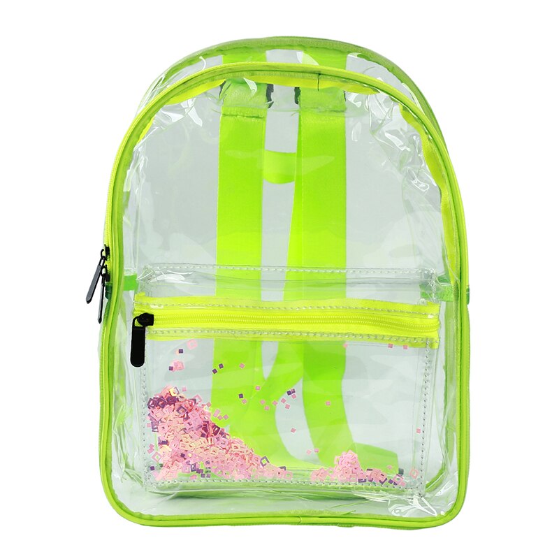Fashion Waterproof PVC Bag Light green transparent Sequin Bag Backpacks Women School Bags for Adults and Students