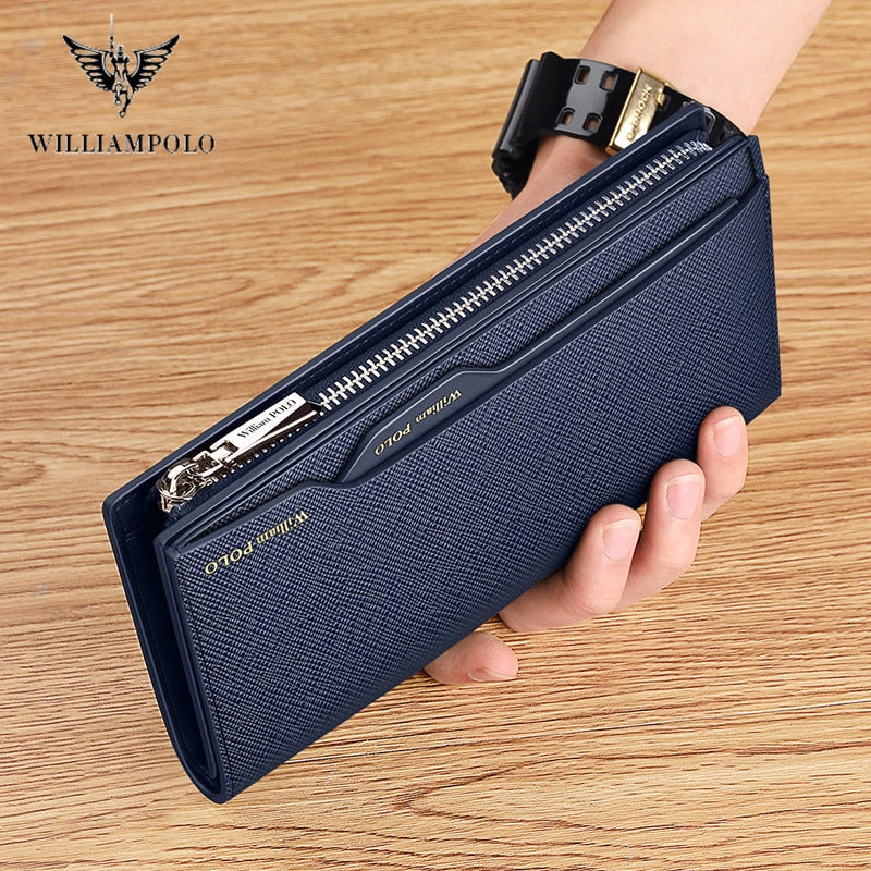 WilliamPOLO Male Genuine Leather Wallets Men Wallet Credit Business Card Holders Fashion Mobile Phone Bag zipper Purse Handbag