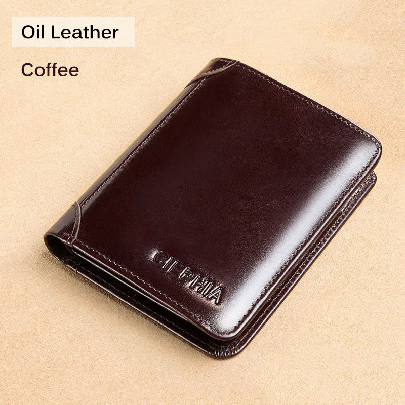 New Genuine Leather Rfid Wallets for Men Vintage Thin Short Multi Function ID Credit Card Holder Money Bag