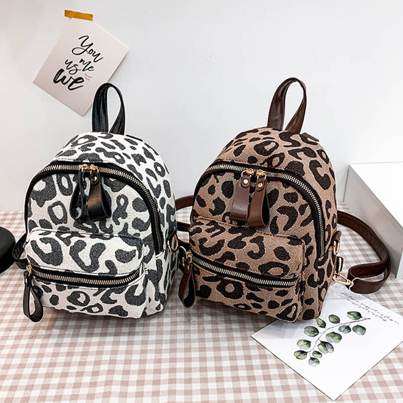 Mini Backpack Canvas Women Backpacks Winter Shoulder Crossbody Bag Leopard print New School Bag Fashion Girls School Backapck