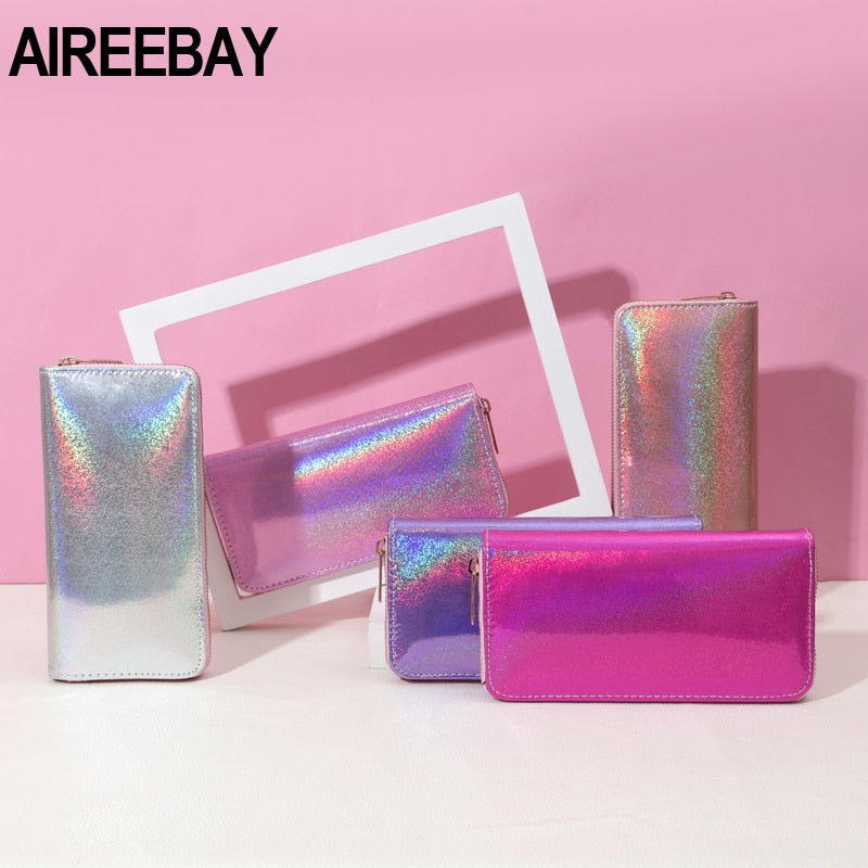 ~~BIG SALE ~~Holographic Leather Wallets Laser Organizer Ladies Wallet Women Handbag Long purses Girl Purse Card Id Holders