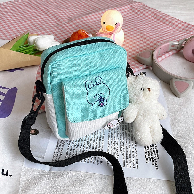 Canvas Shoulder Women's Bag Small Korean Fashion Messenger Crossbody Bag for Girl Students Cotton Cloth Female Handbags Bolsas