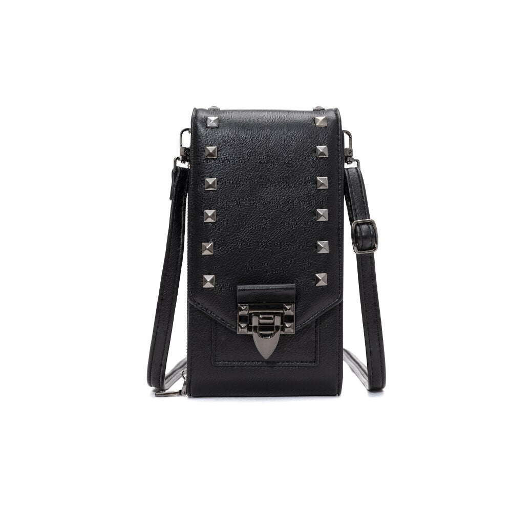 Women Soft Leather Rivet Wallets Cell Phone Purse Crossbody Shoulder Strap PU Handbag For Female Cheap Women Messenger Bag