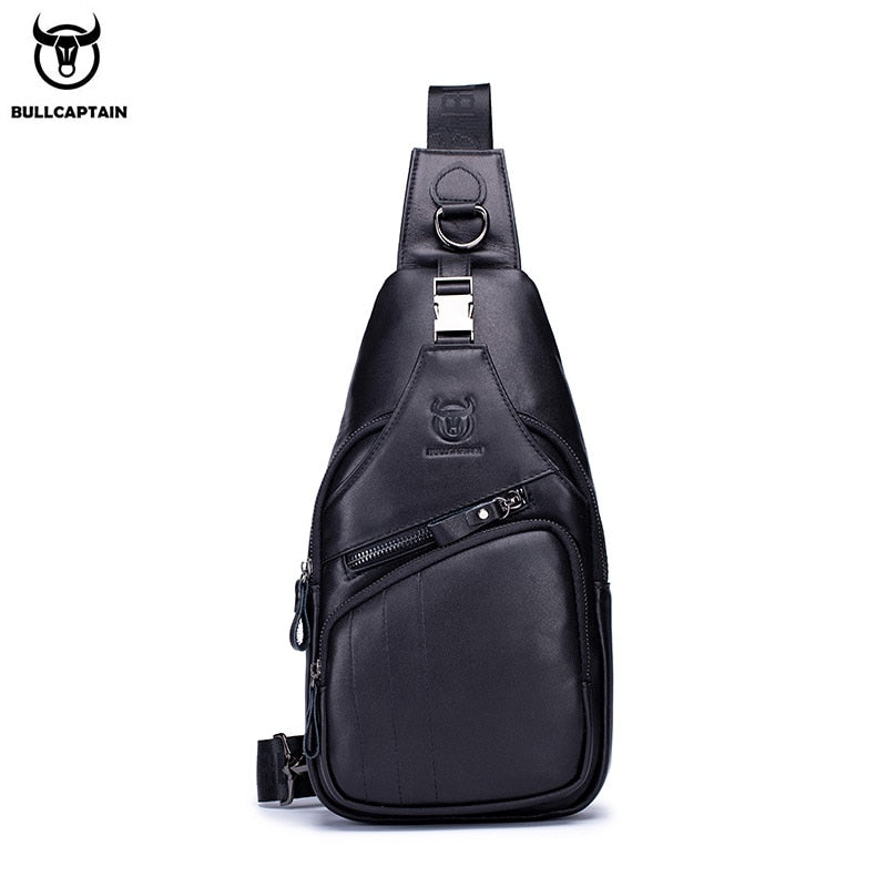 BULLCAPTAIN Leather Chest Bag Men's Casual Messenger Bag Fashion Men's Chest Bag Large Capacity Business Chest Bags