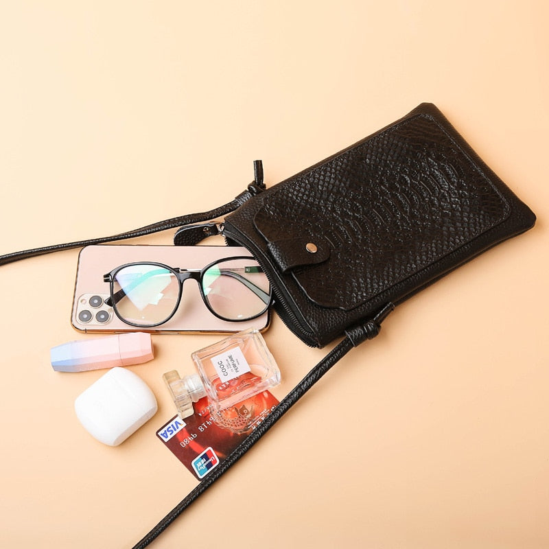 New Women Purses Crocodile Pattern Genuine Leather Shoulder Strap Bag Mobile Phone Big Card Holders Wallet Handbag Pockets 113