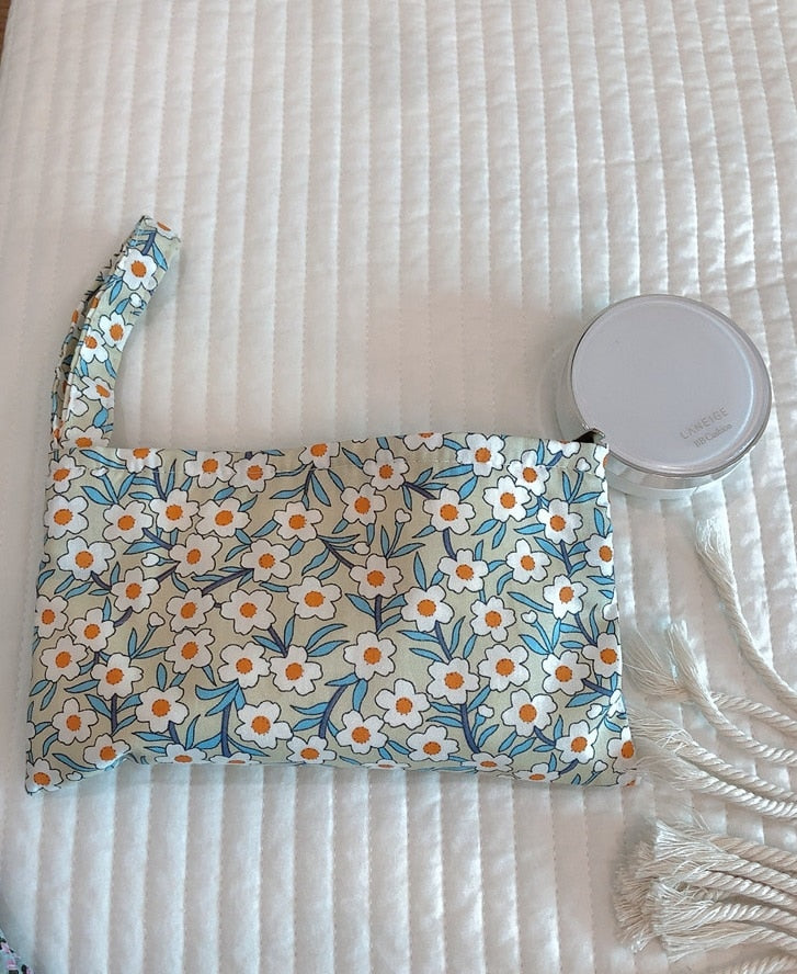 Korean Floral Coin Purse Mini Cotton Sanitary Towel Pouch Women's Cosmetic Bag Fabric Make Up Organizer Beauty Case Storage Bag