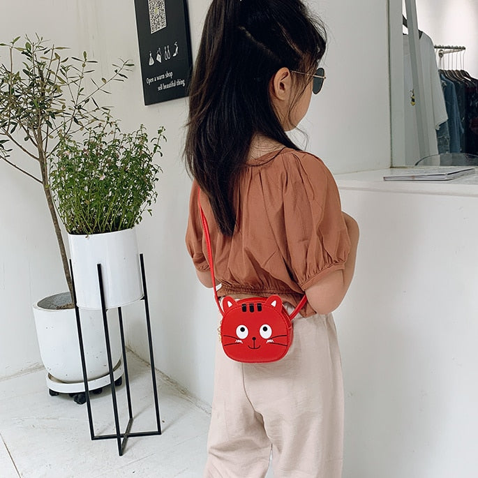 Lovely Children's PU Leather Red Messenger Bag Cute Girls Cartoon Shoulder Bags Princess Accessories Mini Coin Purse Handbags