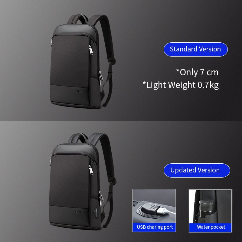 BOPAI Slim Laptop Backpack Men 15.6 Inch Pack Office Work Women Bagpack Business Anti Theft Unisex Black Thin Light Backpacking