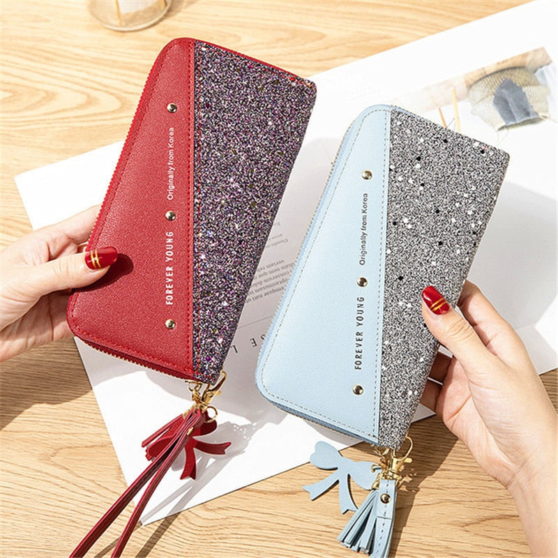 Fashion Women's Pu Leather Long Wallets Sequins Patchwork Glitter Wallet Coin Purse Female Wallets Girls Gifts Wholesale