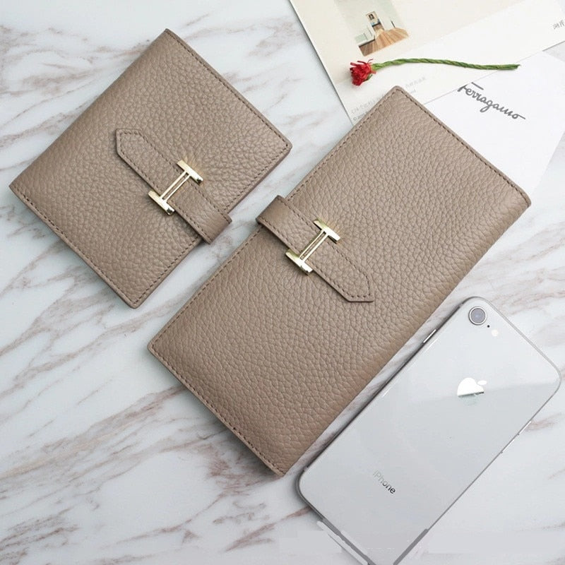 Genuine Leather Women Luxury Lychee Pattern Wallets Long Brand Zipper Coin Purses Female Solid Colors Hasp Thin Clutch Phone Bag