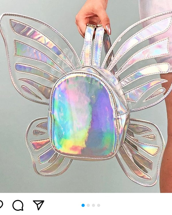 Fashion Women's Laser Mini Backpack Butterfly Angel Wings Daypack for Girls Travel Casual Daypack School Bag Holographic Leather