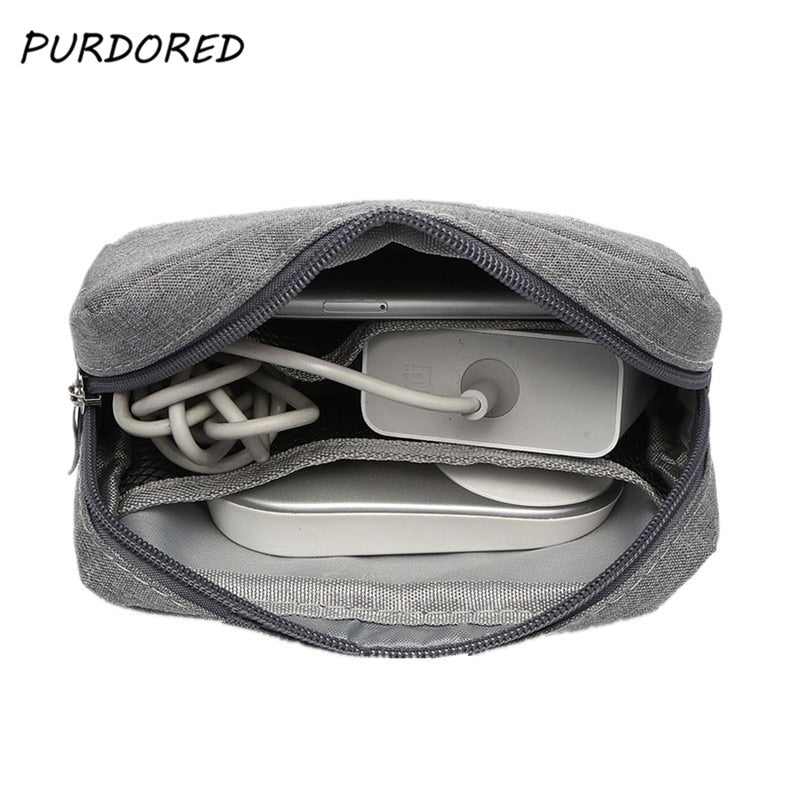 PURDORED 1pc Portable Waterproof USB Cable Earphone Storage Bag Digital Accessories Organizer Bag Unisex Makeup Bag Travel Pouch