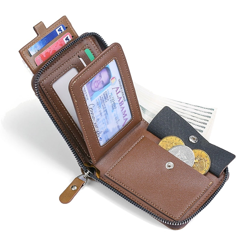 Men's wallet made of leather Wax oil skin purse for men Coin Purse Short Male Card Holder Wallets Zipper Around Money Bag