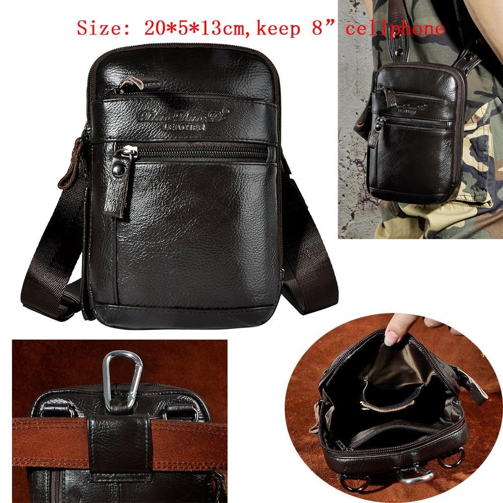 Real Leather men Casual Design Small Waist Bag Cowhide Fashion Hook Bum Bag Waist Belt Pack Cigarette Case 5.5" Phone Pouch 1609