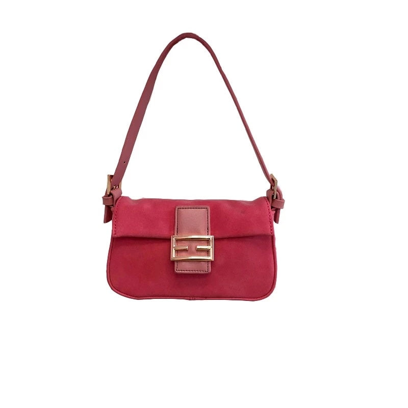New Design Fashion Women Bag Dirty Pink Nubuck Mini Show Female Single Shoulder Axillary Bag Ins Hot Retro Lady Crossbody Bag
