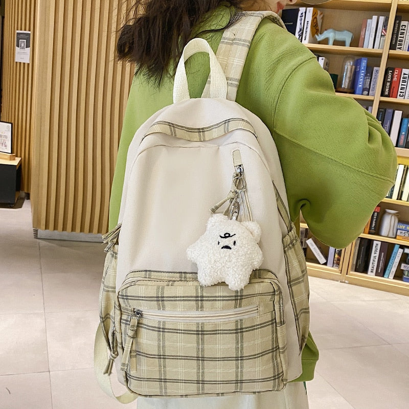 New Plaid Lady Cute Bag Trendy Female Laptop Backpack Fashion Travel Women Lattice Kawaii Book Backpack Girl College School Bags