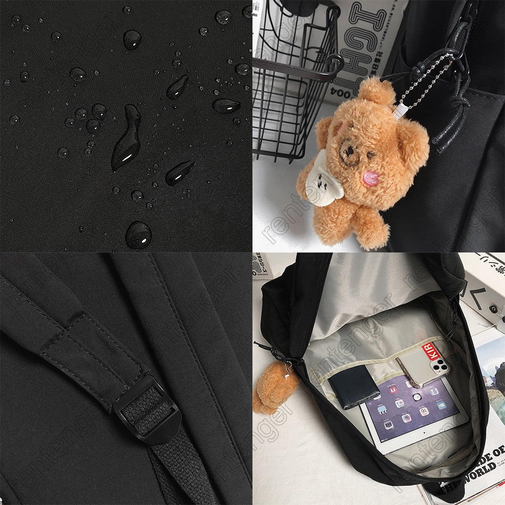 Book Black Ladies Backpacks Kawaii Girl School Nylon Bag Teen College Student Female Backpack Waterproof Cute Women Bags Fashion