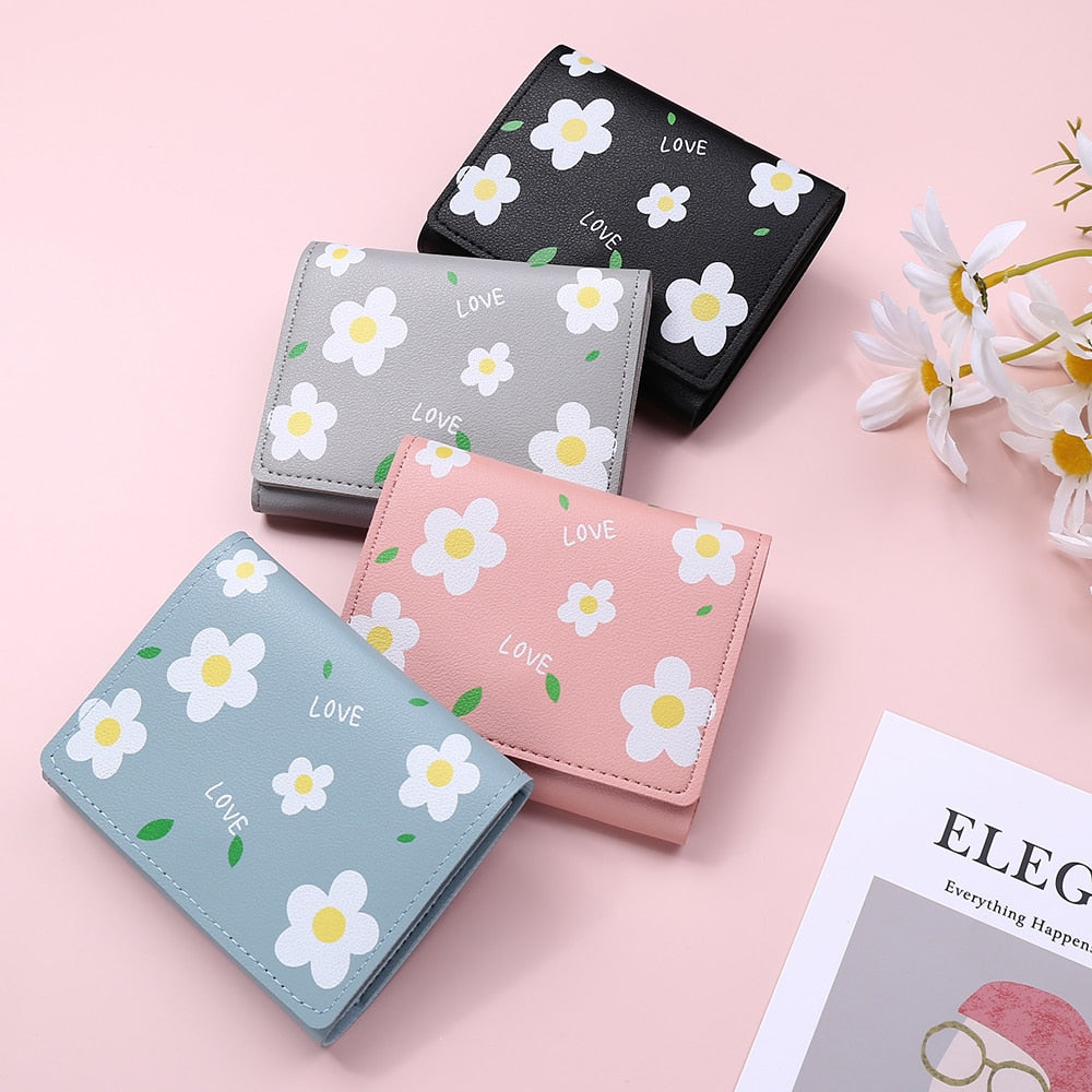 1PC Women Cute Flower Wallet Small Hasp Girl Wallet Brand Designed PU Leather Women Coin Purse Female Card Holder Wallet