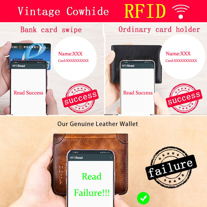 New Genuine Leather Rfid Wallets for Men Vintage Thin Short Multi Function ID Credit Card Holder Money Bag
